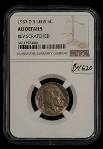 1937-D 5�Z���g �C���f�B�A���w�b�h �o�b�t�@���[ �j�b�P�� - 3�{�r - NGC AU �ڍ� - B4620