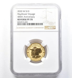 2020-W 10ドル メイフラワー号航海記念金貨 裏面 PF70 NGC *1311