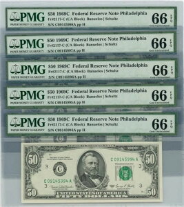 Fr. 2117-C 50�h�� 1969C �A�M������s�� �t�B���f���t�B�A 5�A�� 66 EPQ PMG