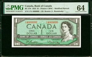 �J�i�_ 1�h�� 1954�N QEII BC-37b �V���A��U/N 4000000 (400��) CH UNC PMG 64