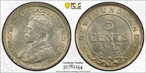 1917-C �j���[�t�@���h�����h 5�Z���g PCGS MS64 ���b�g#G307 �V���o�[�IUNC�`���C�X�I
