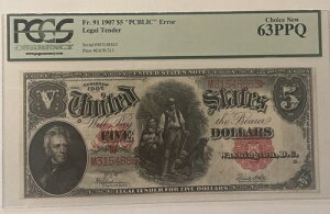 1907�N �E�b�h�`���b�p�[ 5�h������ PCBLIC ERROR PCGS Choice ������ 63