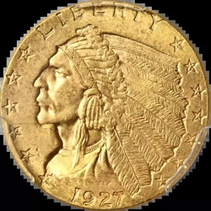 1927�N�C���f�B�A���S�[���h 2.50�h�� CAC�X�e�b�J�[ PCGS MS64 �D�ꂽ�F �����X�g���C�N