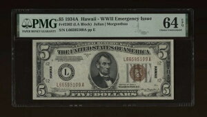 DBR 1934-A $5 FRN �n���C Fr. 2302 PMG 64 EPQ �V���A�� L66595109A