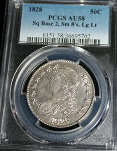 1828�N�� �L���b�v�h�o�X�g �n�[�t�_���[�FPCGS AU58 �X�N�G�A�x�[�X 2�̏�����8�̑傫�ȕ���