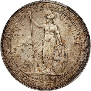 イギリス エドワード7世 貿易ドル 1902-C PCGS AU58 ゴールドシールド カルカッタミント