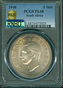1948年 南アフリカ 5シリング PCGS PL68 PQ RNBO レインボーマック 最高品質&無傷 *