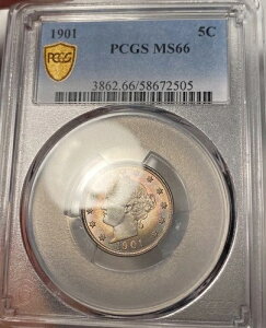1901年 リバティV ニッケル PCGS MS66 レインボートーン