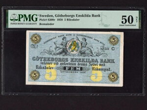 �X�E�F�[�f��:P-S208r�A5 Riksdaler�A1858 * ���[�e�{�� �G���X�L���_��s * PMG AU 50 Net *