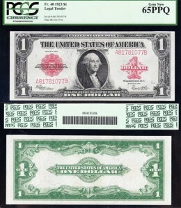 قǑNȕ UNC 1923 $1 "RED SEAL" č@ʉݎI PCGS 65 PPQI 1077