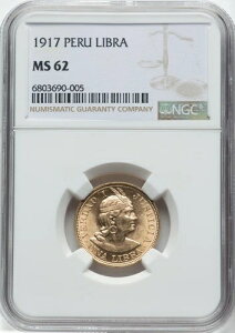 ペルー - 1917年 リブラ - NGC MS62 - 約1/4オンスの金!表面は良好!
