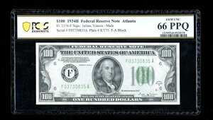 DBR 1934-B $100 �A�g�����^ �r���\�� �~���[���_��2154-Fm PCGS-B 66 PPQ �V���A�� F03730835A