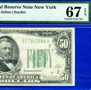 1934NC 50hAMs - PMG 67EPQ - gbv|bvōO[h - Fr 2105-B