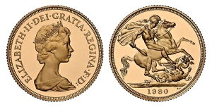 イギリス。エリザベス2世 1980年 AV ソブリン金貨。NGC PR7 0UCAM KM 919。プルーフ