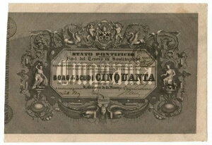 50 SCUDI STATO PONTIFICIO BONI DEL TESORO IN SOSTITUZIONE 24/09/1849 SUP+