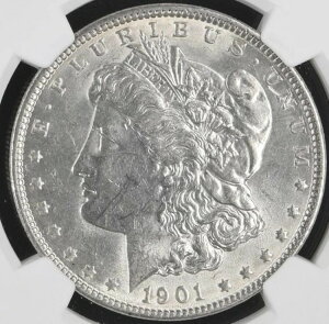 1901年 モルガン銀貨 NGC AU-58。キーデート付き。魅力的な光沢のあるコイン!