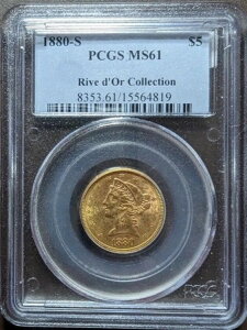 :1880-S G$5�h�� ���o�e�B/�R���l�b�g PCGS BU MS61 �����E�h�[�� �S�[���h �n�[�t�C�[�O�� R2