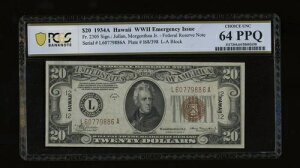 DBR 1934-A 20h FRN nC LA ubN Fr. 2305 PCGS-B 64 PPQ VA L60779886A