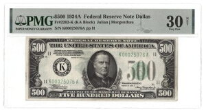 FR# 2202-K 500�h�� 1934-A ���z�A�M������s�� �_���X�` PMG VF30 �l�b�g