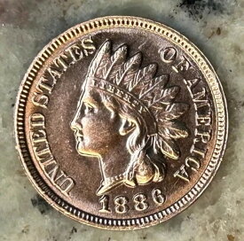 1886年タイプ2インディアンヘッドセントペニー - 光沢のあるBUレッドGEM - 希少な低鋳造数