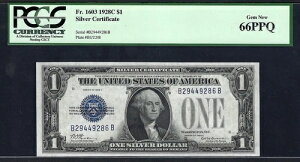 ????�u�L�[�m�[�g�v1928C $1 FR-1603 ??��ݏؖ���?? PCGS GEM NEW 66 PPQ