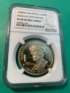 フィリピン 1980年 2500 PISO マッカーサー将軍記念金貨 NGC PF 69 UC