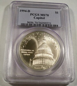 1994-D PCGS MS70 �V���o�[�h�� �č���s�L�O MS 70 BU S$1
