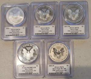 2011�N �������� �A�����J�� �V���o�[ �C�[�O�� 25���N�L�O�Z�b�g PCGS�ɂ��O���[�h70