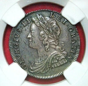 1734年 ジョージ2世 6ペンス、バラと羽根の銀貨 - トップポップ AU 58 NGC V.RARE