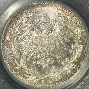 ドイツ。1909年、1/2マルク、銀貨、F - PCGS MS62 - RPM / OVD、シュトゥットガルト