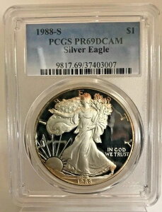 1988-S プルーフ シルバー イーグル ~~PCGS PR69 DCAM~~非常に魅力的な色調