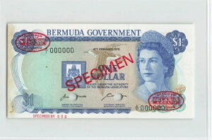 バミューダ 1ドル硬貨 1970年、P-23s 政府発行、見本番号002、希少UNC(粘着式)