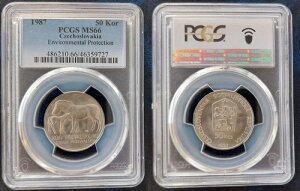 �`�F�R�X���o�L�A ��� UNC 50�R���i 1987 KM#127 �v�V�F���@�E�X�L�[�n PCGS MS66