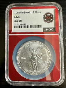 1993 Mo メキシコ リベルタ ワン オンザ プラタ プラ PCGS MS 68 .999 シルバー コイン