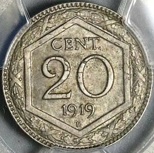 1919N PCGS MS 63 C^A 20 Centesimi Overstruck KM 28 RC POP 1/2 (24081803C)