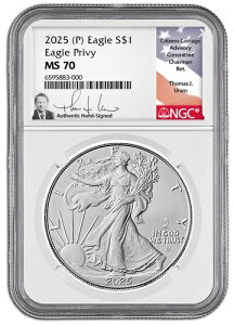 2025年 アメリカ イーグル イーグル・プリヴィ 1オンス .999 銀貨 - NGC MS 70 ウラム 署名入り