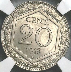 1918 NGC MS 64+ C^A 20 Centesimi Overstruck KM 28 RC POP 1/4 (24112201C)