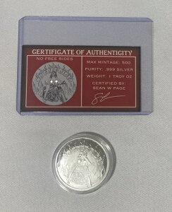STLミント スパイシーシルバー ノーフリーライド 1オンス .999 COA付き 限定500枚