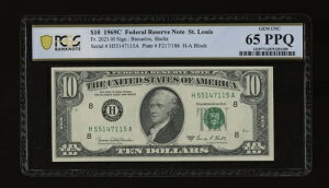DBR 1969-C $10 FRN �Z���g���C�X �W�F���_��2021-H PCGS-B 65 PPQ �V���A�� H55147115A