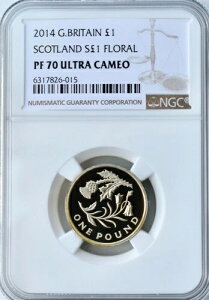 2014年 1ポンド スコットランド花柄 1ポンド プルーフコイン NGC PR70 英国王立造幣局