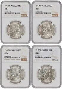 メキシコ 1947年 & 1948年 1ペソ銀貨 NGC認定 未流通 MS-61