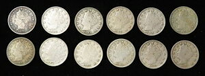 (12) 1883 - 1912 アメリカ合衆国 リバティ V ニッケル 5C 12 VF / XF コインロット