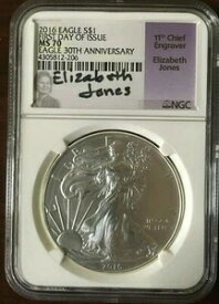 2016 1オンス シルバー アメリカンイーグル MS70 FDIジョーンズ 直筆サインラベル