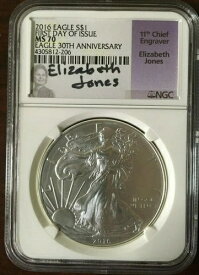2016 1オンス シルバー アメリカンイーグル MS70 FDIジョーンズ 直筆サインラベル