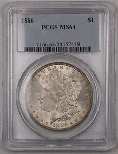 1886�N �A�����J �����K�� �V���o�[�h���R�C�� $1 PCGS MS-64 ���C�g�g�[�� Br6 E