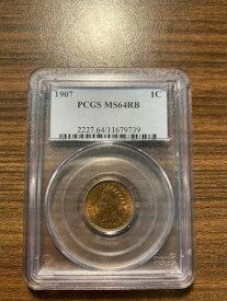 1907-P インディアンヘッド セントペニー 1C PCGS MS 64 レッドブラウン (RB) タイプ3、ブロンズ
