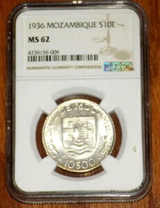1936 モザンビーク 10 エスクード KM# 67 NGC MS 62 ポルトガル植民地 UNC MS62 コイン