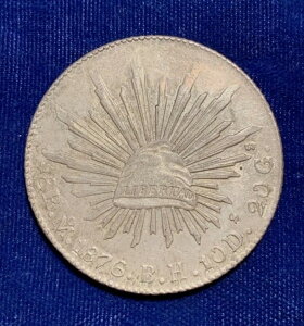 メキシコ メキシコシティ造幣局 1876-MoBH 8レアル銀貨、ほぼ未流通