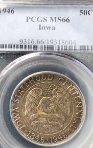 1946�N�A�C�I���L�O�n�[�t�h�� MS 66 PCGS ���b�h�g�[��