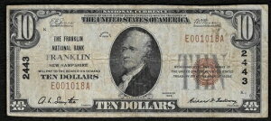 1929 $10 CH#2443 �t�����N����������s �t�����N���� NH 18 ���^�T�C�Y�̂� "VF